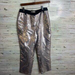 ALEC LES VILLE SEQUINS silver trousers pants size small straight leg